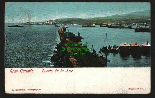 140447 AK Gran Canaria Puerto de la Luz Mole Hafen 1908 nach Kiel Gaarden