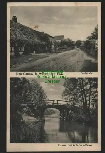 140117 AK Neu Canow bei Wesenberg i. M. Dorfstraße Klenzer Brücke 1934