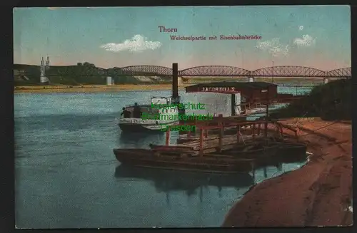 139764 AK Thorn Wpr. Weichselpartie Eisenbahnbrücke 1915