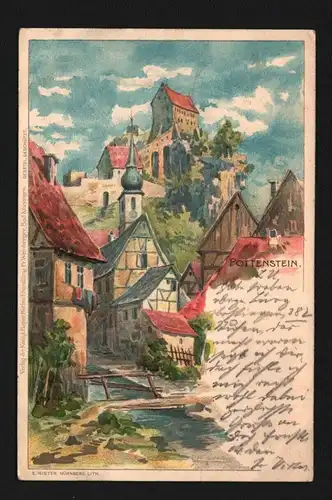 134720 AK Litho Schloss Pottenstein Wappen 1899