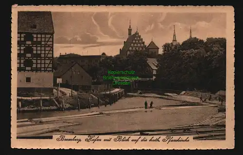 134033 AK Bromberg Bydgoszcz um 1920 Hafen mit Blick auf die kath. Pfarrkirche