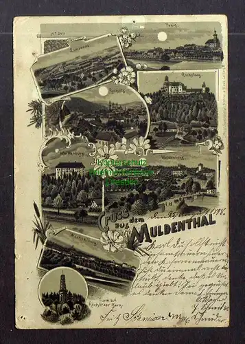 130425 AK Muldental Mondscheinlitho 1898 Rochlitz Penig Wolkenburg Lunzenau