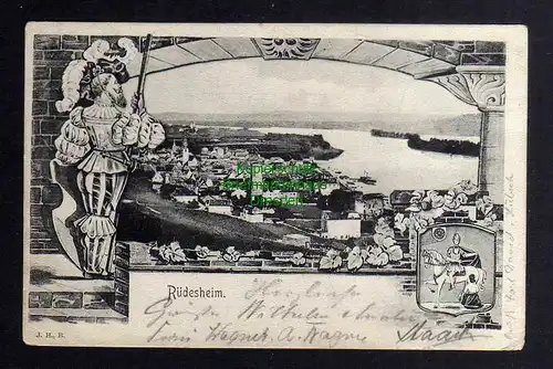 130165 AK Rüdesheim am Rhein Panorama Wappen Ritter 1904