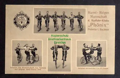 127985 AK Pulsnitz Sachsen Radfahrer Club Phönix Meisterschaft 1914 Kunstrad