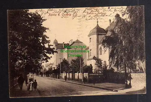 127415 AK Kötitz bei Coswig i. S. Schule und Rathaus 1918