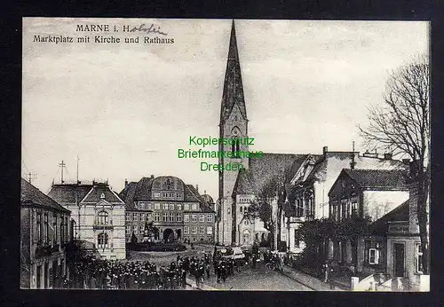 126503 AK Marne Holstein um 1910 Marktplatz Kirche Rathaus