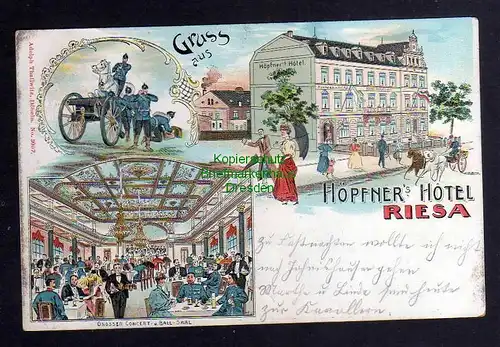 126311 AK Riesa 1912 Litho Höpfners Hotel Kasino Konzert- und Ball Saal