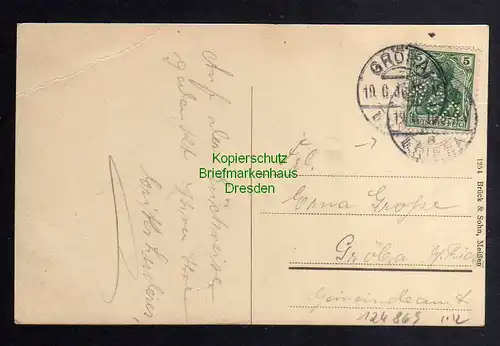 124869 AK Rochlitz Mulde 1910 Brück & Sohn 1254 Perfin Firmenlochung A.A.G.D.