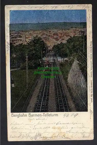 124781 AK Bergbahn Barmen Telleturm 1909 Lunakarte