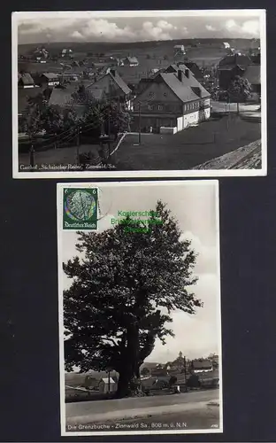122948 2 AK Zinnwald Grenzbuche Baum 1935 Gasthof Sächsischer Reiter