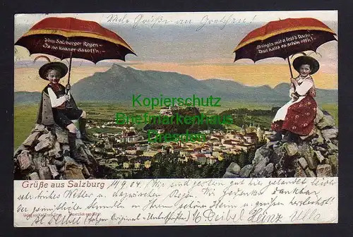 119728 AK Salzburg 1904 Panorama Salzburger Regen ... Kinder Regenschirm