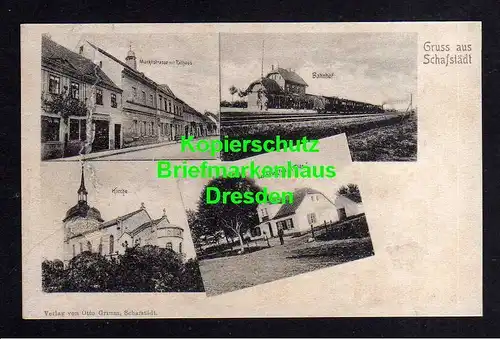 116045 AK Schafstädt Bahnhof um 1910 Marktstrasse Rathaus Kirche Gasthaus Frei i