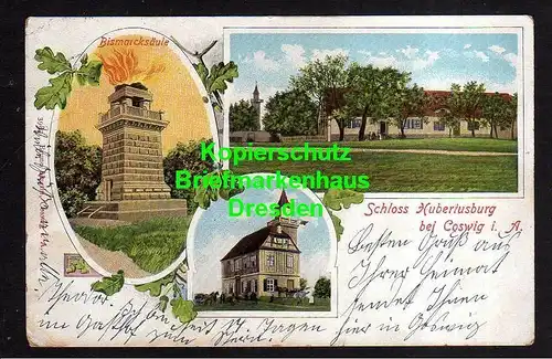 114656 AK Schloss Hubertusburg bei Coswig i. A. Bismarcksäule 1903 Bahnpost Witt