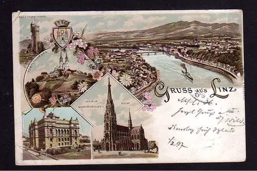 113297 AK Linz Oberösterreich Litho Franz Josef Warte Muskum Dom 1897