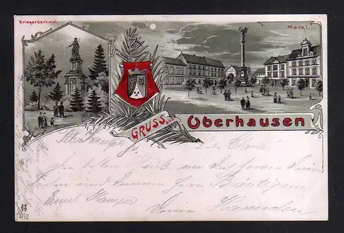 112234 AK Oberhausen 1900 Litho Markt Kriegerdenkmal