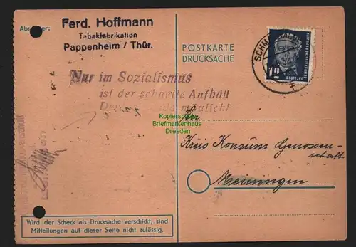 B11037 Brief DDR Propaganda Losung Pappenheim Schmalkalden 1952 Sozialismus