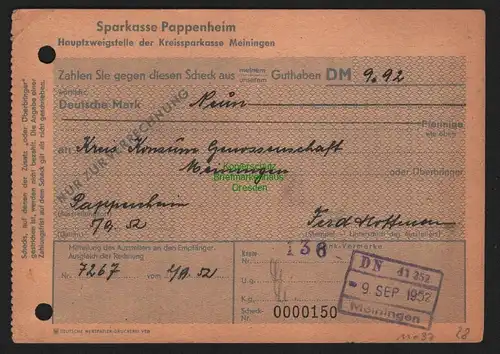 B11037 Brief DDR Propaganda Losung Pappenheim Schmalkalden 1952 Sozialismus