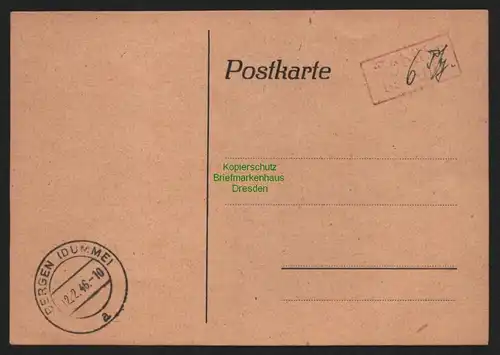 B11050 Notganzsache BAZ 1945 Bergen Dumme 6 Pfg. 1946 ungebraucht Niedersachsen