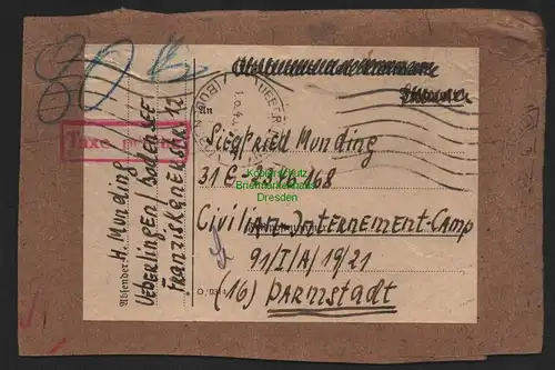 B11113 Adressträger BAZ Gebühr bezahlt Taxe percue 1945 Überlingen Bodensee