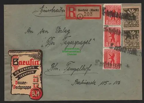 B11233 Brief SBZ Notstempel Einschreiben Seefeld Mark 1946 gepr. Schmidt VPEX