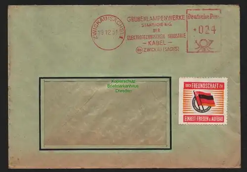 B11009 Brief DDR Propaganda Losung DSF Werbemarke Zwickau 1951