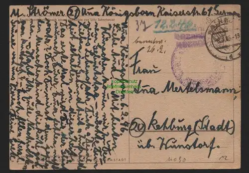 B11090 Postkarte BAZ Gebühr bezahlt 1946 Unna nach Rehburg über Wunstorf