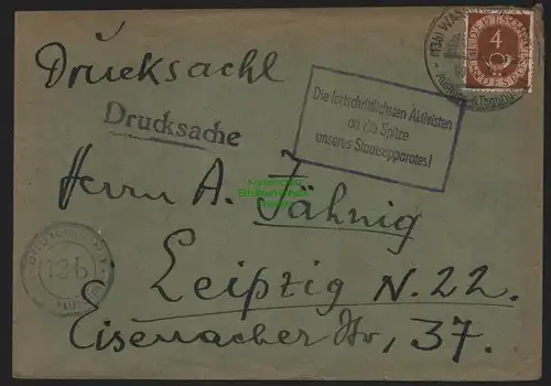 B11040 Brief in die DDR 1953 Propaganda Losung D. Fortschrittlichsten Aktivisten