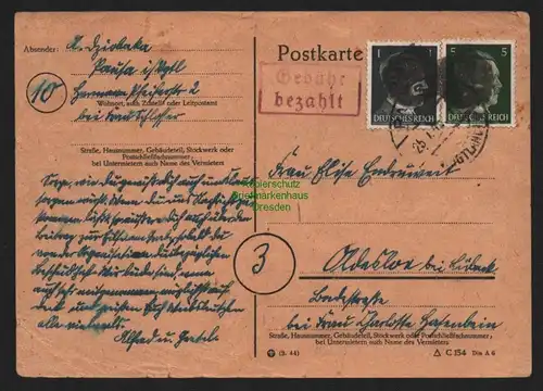 B11048 Postkarte SBZ Sächsische Schwärzung 1945 Pausa 25.7. + Gebühr bezahlt