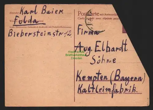 B11065 Ganzsache Hitler 1945 als Formular Aufbrauch Fulda nach Kempten