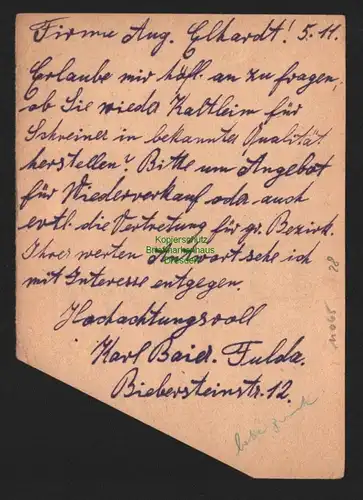 B11065 Ganzsache Hitler 1945 als Formular Aufbrauch Fulda nach Kempten