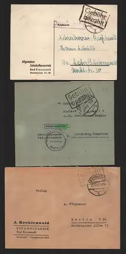B11144 3 Belege BAZ Gebühr bezahlt 1946 1947 Bad Kreuznach Gerichtskasse nach