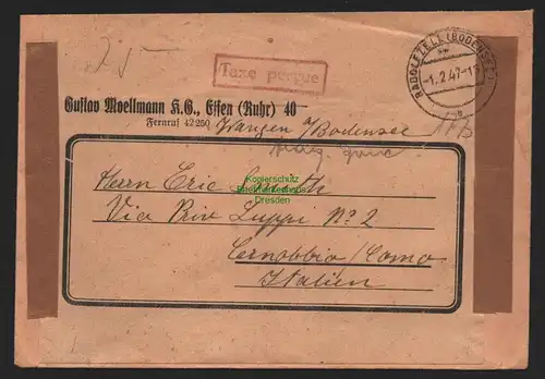 B11109 Brief BAZ Gebühr bezahlt Taxe percue 1947 Radolfzell Bodensee n. Italien