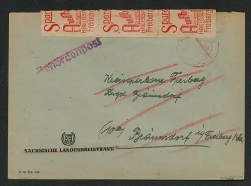 h5172 SBZ Brief Währungsreform 1948 Bräunsdorf über Freiberg Gebühr bezahlt Post