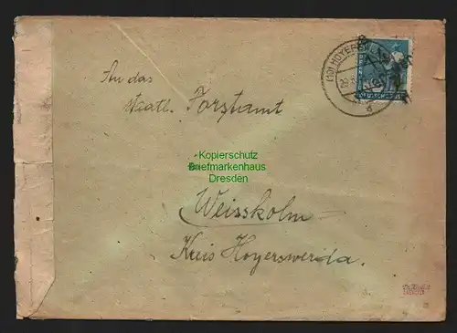 h4182 SBZ Bezirkshandstempel Bezirk 14 Brief Hoyerswerda 29.6. an Weisskolm