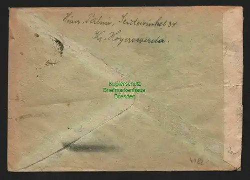 h4182 SBZ Bezirkshandstempel Bezirk 14 Brief Hoyerswerda 29.6. an Weisskolm