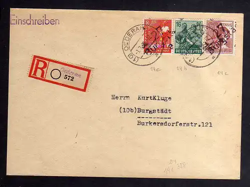 h2896 Handstempel Bezirk 27 Burgstädt violett Einschreiben Oederan Bedarfsbrief