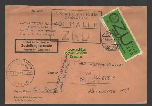 B7548 DDR ZKD ZU 2  x Brief Halle Saale 1965 Kreisgericht an Karosseriewerk