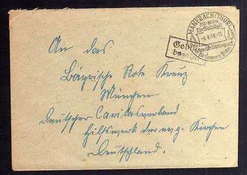 B2093 Brief SBZ Gebühr bezahlt 1946 Manebach Thür. Bayr. Rotes Kreuz Suchkartei