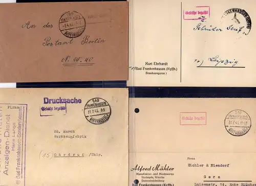 B228 4x SBZ Gebühr bezahlt 1945 Bad Frankenhausen Kyffhäuser Brief Postkarte
