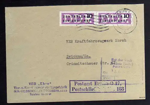 B1809 DDR ZKD 2x 6 Brief VEB Ebro Berlin Weissensee ZKD 163 geprüft BPP an VEB K