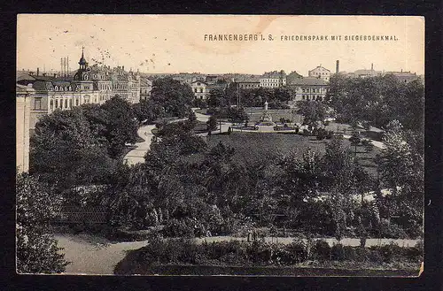 99222 AK Frankenberg Sachsen Friedenspark Siegesdenkmal 1913 nach USA