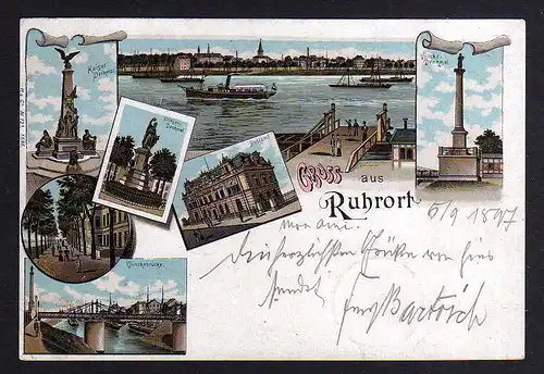 98461 AK Ruhrort Duisburg 1897 Litho Postamt Vinckenbrücke Vincke Denkmal