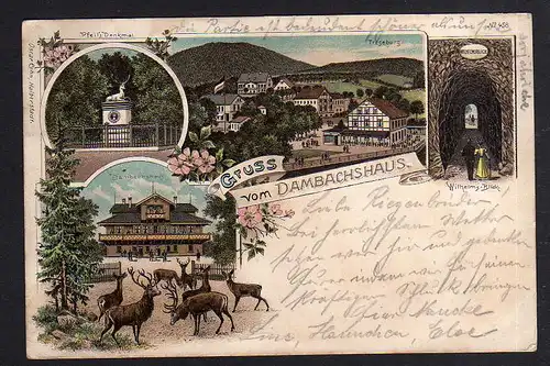 98105 AK Litho Dambachshaus bei Thale Treseburg Pfeils Denkmal 1899