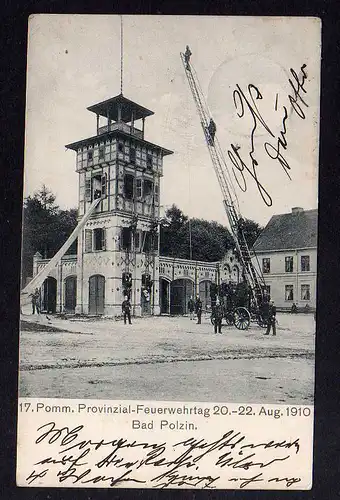 95668 AK Bad Polzin Feuerwehrtag 1910 Feuerwehr Leiter Übung
