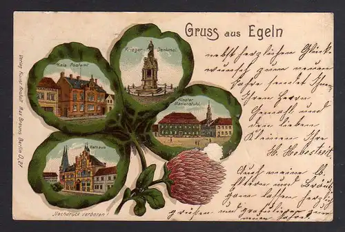 94430 AK Egeln Kleeblattlitho 1903 Postamt Rathaus Kloster Marienstuhl