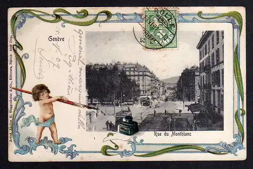 92939 AK Genf Genève 1907 Rue du Montblanc Straßenbahn Berkley USA