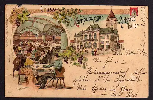 86511 AK Korneuburg Gasthaus Rathauskeller 1900 Litho