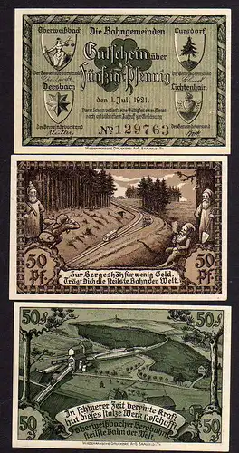85720 Notgeld Oberweißbach Cursdorf Deesbach Lichtenhain 2 Scheine 1921