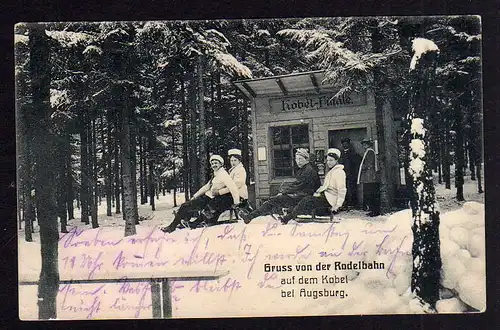 84021 AK Gruss von der Rodelbahn Kobel bei Augsburg Kobel Filiale um 1915