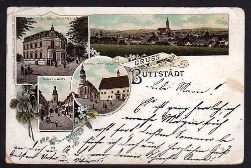 81638 AK Buttstädt kaiserl. Postamt Kirche Markt Litho 1897